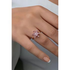 925 Ayar Gümüş Ayarlanabilir Pembe Taşlı Lotus Çiçeği Yüzük
