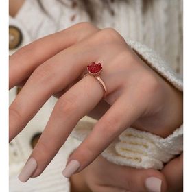925 Ayar Gümüş Ayarlanabilir Rose Kaplama Kırmızı Lotus Çiçeği Yüzük