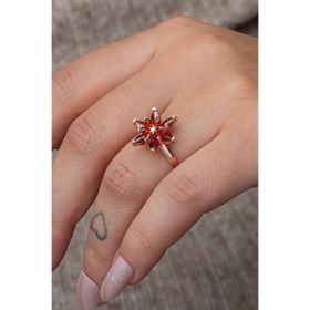 925 Ayar Gümüş Ayarlanabilir Rose Kaplama Kırmızı Lotus Çiçeği Yüzük
