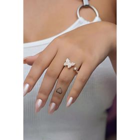 925 Ayar Gümüş Ayarlanabilir Rose Kelebek Yüzük