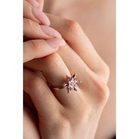925 Ayar Gümüş Ayarlanabilir Rose Mor ve Beyaz Taşlı Lotus Çiçeği Yüzük