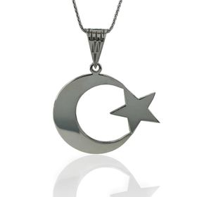 925 Ayar Gümüş Büyük Ay Yıldız 60 cm Uzun Zincir Kolye
