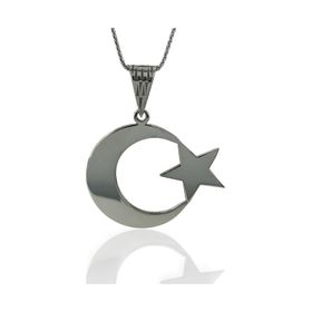 925 Ayar Gümüş Büyük Ay Yıldız 60 cm Uzun Zincir Kolye