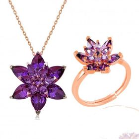 925 Ayar Gümüş Camelia Kolye Yüzük Set