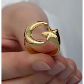 925 Ayar Gümüş Gold Ay Yıldız Kadın Yüzük