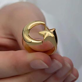 925 Ayar Gümüş Gold Ay Yıldız Kadın Yüzük