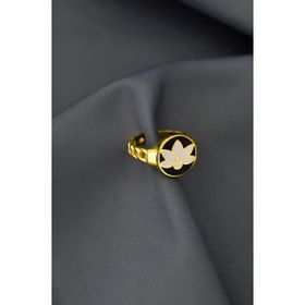 925 Ayar Gümüş Gold Kaplama Ayarlanabilir Mineli Lotus Çiçeği Yüzük
