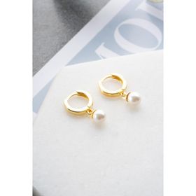 925 Ayar Gümüş Gold Kaplama İnci Sallantılı 10 mm Tamtur Küpe