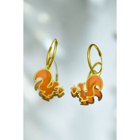 925 Ayar Gümüş Gold Kaplama Parlayan Rüya Serisi Tasarım Ebruli Cam Boya Sincap Küpe