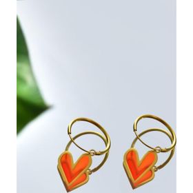 925 Ayar Gümüş Gold Kaplama Parlayan Rüya Serisi Tasarım Ebruli Cam Boyalı Kalp Halka Küpe