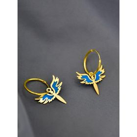 925 Ayar Gümüş Gold Kaplama Parlayan Rüya Serisi Tasarım Ebruli Mavi Cam Boya Mikail Meleği Küpe