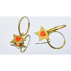 925 Ayar Gümüş Gold Kaplama Rüya Serisi Tasarım Ebruli Cam Boya Mineli Yıldız Kalpli Halka Küpe
