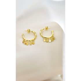 925 Ayar Gümüş Gold Kaplama Yıldız Pullu Sallantılı Shakira Tasarım Halka Küpe