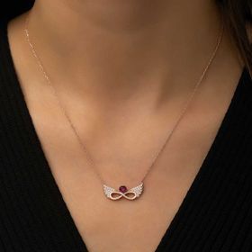 925 Ayar Gümüş Kanatlı Sonsuz Kalp Kadın Gümüş Kolye