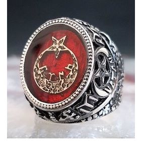 925 Ayar Gümüş Kırmızı Mineli Ayyıldızlı Vatan Yazılı Yüzük