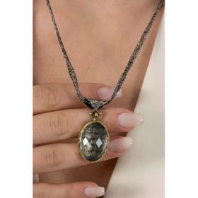 925 Ayar Gümüş Kolye Kuvars Taşlı Ayetel Kürsi Yazılı Otantik Kolye