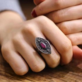 925 Ayar Gümüş Mekik Yakut Taşlı Yüzük
