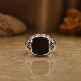 925 Ayar Gümüş Oltu Taşı Aras Erkek Yüzük