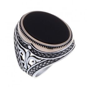 925 Ayar Gümüş Oniks Taşlı Bronz Çerçeveli Oval Erkek Yüzük