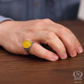 925 Ayar Gümüş Oval Kehribar Taşlı Erkek Yüzük