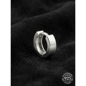 925 Ayar Gümüş Rodyum Kaplama Yuvarlak Erkek Huggie Halka Küpe