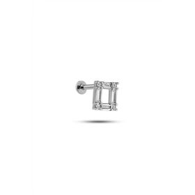 925 Ayar Gümüş Rodyumlu Minimal Baget Taşlı Dörtgen Tragus Piercing