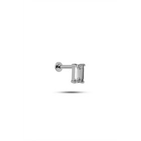 925 Ayar Gümüş Rodyumlu Minimal Baget Tek Taş Tragus Piercing