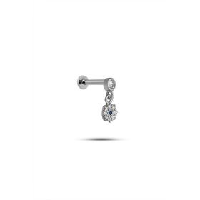 925 Ayar Gümüş Rodyumlu Minimal Sallantılı Çiçek Tragus Piercing