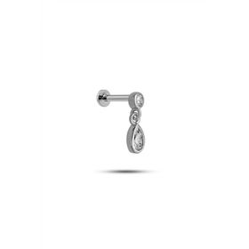 925 Ayar Gümüş Rodyumlu Minimal Sallantılı Damla Taşlı Tragus Piercing