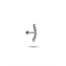 925 Ayar Gümüş Rodyumlu Minimal Sıralı Altı Zirkon Taşlı Tragus Piercing