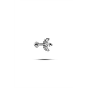 925 Ayar Gümüş Rodyumlu Minimal Üç Mekik Taşlı Lotus Tragus Piercing