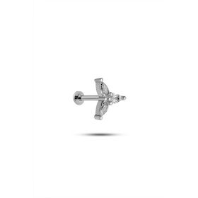925 Ayar Gümüş Rodyumlu Minimal Üç Taşlı Zarif Tragus Piercing
