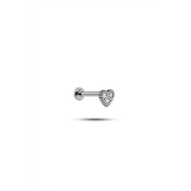 925 Ayar Gümüş Rodyumlu Minimal Üç Zirkon Taşlı Kalp Tragus Piercing