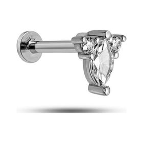 925 Ayar Gümüş Rodyumlu Minimal Zarif Taşlı Üçgen Tragus Piercing