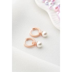 925 Ayar Gümüş Rose Kaplama 10 mm Sallantılı İnci Küpe