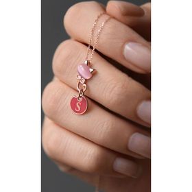 925 Ayar Gümüş Rose Kaplama Ay Taşı S Harfli Kedi Kolye