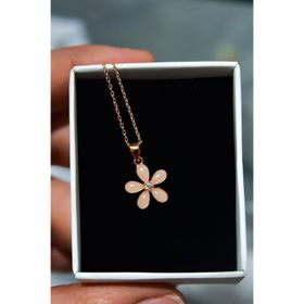 925 Ayar Gümüş Rose Kaplama Ay Taşı Yasemin Çiçeği Kolye