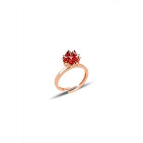 925 Ayar Gümüş Rose Kaplama Ayarlanabilir Üç Boyutlu Küme Lal Tonlu Kristal Kuvars Yüzük