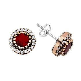 925 Ayar Gümüş Ruby Taşlı Otantik Küpe