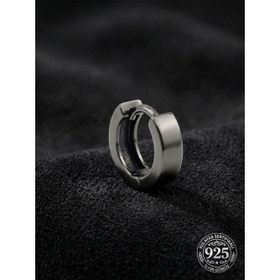 925 Ayar Gümüş Siyah Rodajlı Yuvarlak Erkek Huggie Halka Küpe
