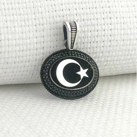 925 Ayar Gümüş Siyah Taşlı Ayyıldız Kolye Ucu