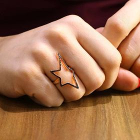 925 Ayar Gümüş Siyah Taşlı Pembe Renk Yıldız Yüzük
