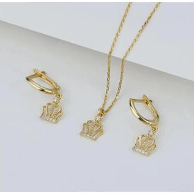 925 Ayar Gümüş Taçlı Kolye Küpe Takı Seti