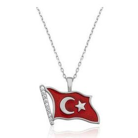 925 Ayar Gümüş Türk Bayrağı Kadın Gümüş Kolye
