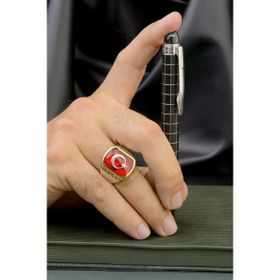 925 Ayar Gümüş Türk Bayrağı Motifli Erkek Yüzük