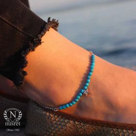 925 Ayar Gümüş Turkuaz Taşlı Moda Halhal