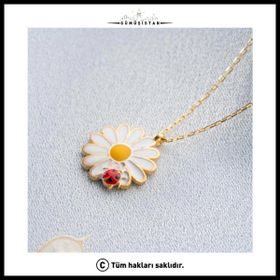 925 Ayar Gümüş Uğur Böcekli Papatya Kolye