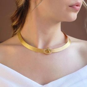 925 Ayar Gümüş Üzeri Gold Kaplama Osmanlı Tuğralı 5 Sıra Trabzon Gerdanlık