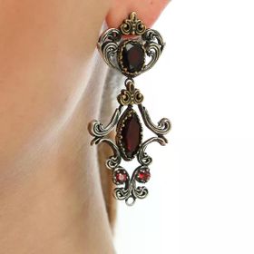 925 Ayar Gümüş ve Bronz Karışımı Garnet Taşlı Otantik Küpe