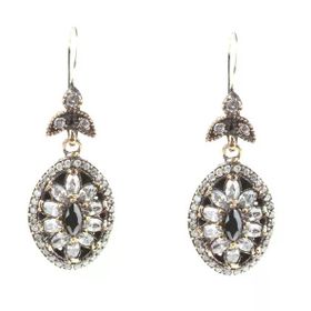 925 Ayar Gümüş ve Bronz Karışımı Marquise Safir ve Zirkon Taşlı Otantik Küpe